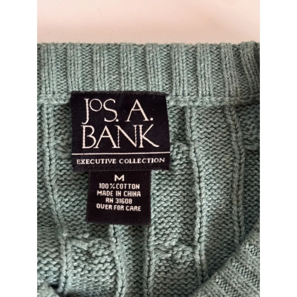 Jos A Bank Executive Collection Green Cable Knit Cotton Sweater M Classic Preppy - Picture 4 of 7